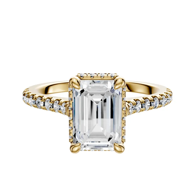 14K Yellow Gold 4 Prong Collar Cathedral Dome 1-Row-Pave 2.5mm Engagement Ring sold by Effy