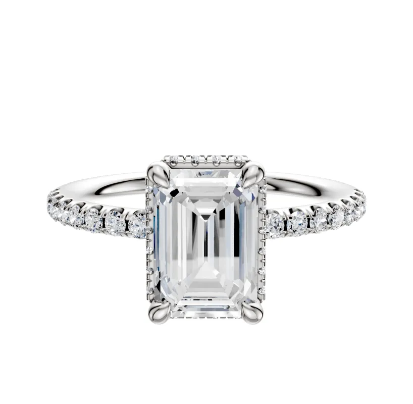 14K White Gold 4 Prong Collar Classic Dome 1-Row-Pave 2.5mm Engagement Ring made by Effy