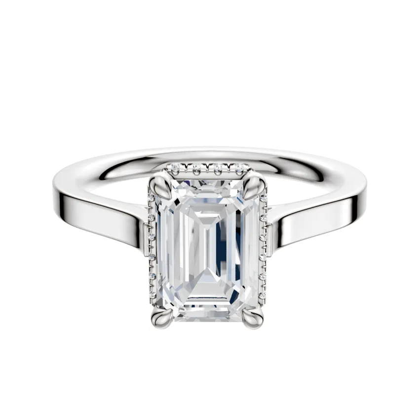 18K White Gold 4 Prong Collar Cathedral Flat 2.0mm Engagement Ring made by Effy