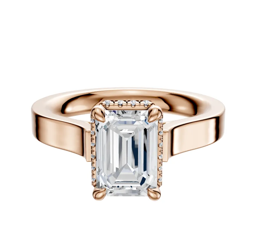 14K Rose Gold 4 Prong Collar Cathedral Flat 3.0mm Engagement Ring made by Effy