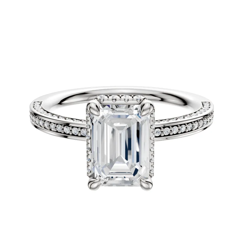 Platinum 4 Prong Collar Classic Flat 3-Row-Pave 2.0mm Engagement Ring made by Effy