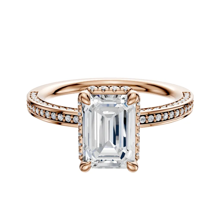 18K Rose Gold 4 Prong Collar Classic Flat 3-Row-Pave 2.0mm Engagement Ring made by Effy