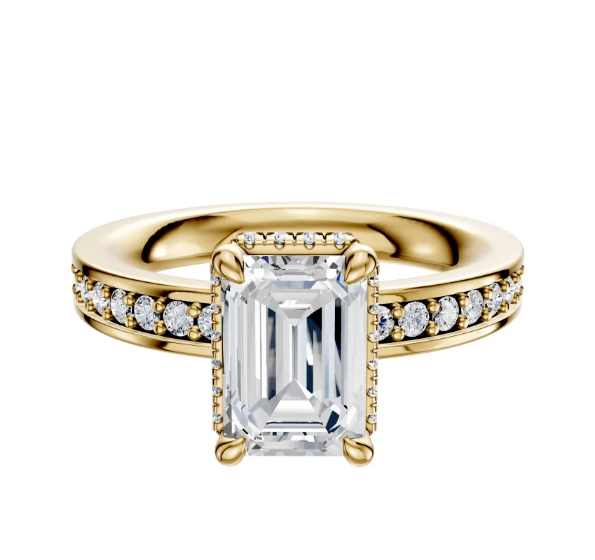 14K Yellow Gold 4 Prong Collar Classic Flat 1-Row-Pave 2.5mm Engagement Ring sold by Effy