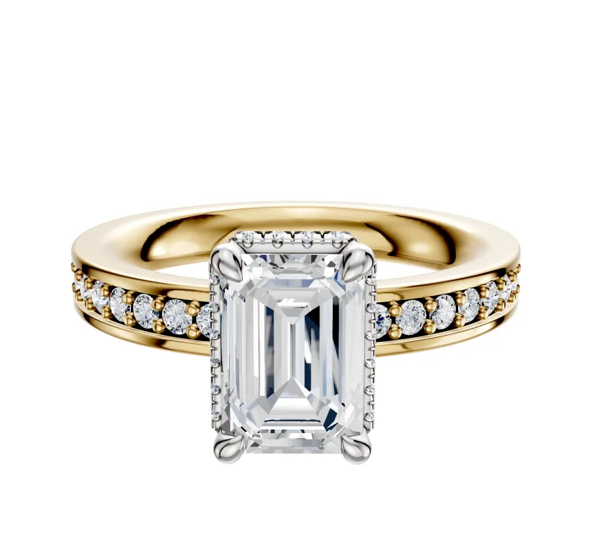 14K Two Tone 4 Prong Collar Classic Flat 1-Row-Pave 2.5mm Engagement Ring made by Effy