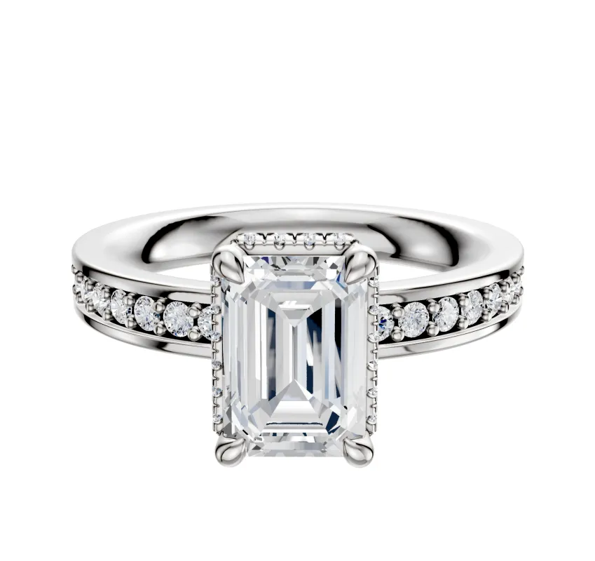 Platinum 4 Prong Collar Classic Flat 1-Row-Pave 2.5mm Engagement Ring made by Effy