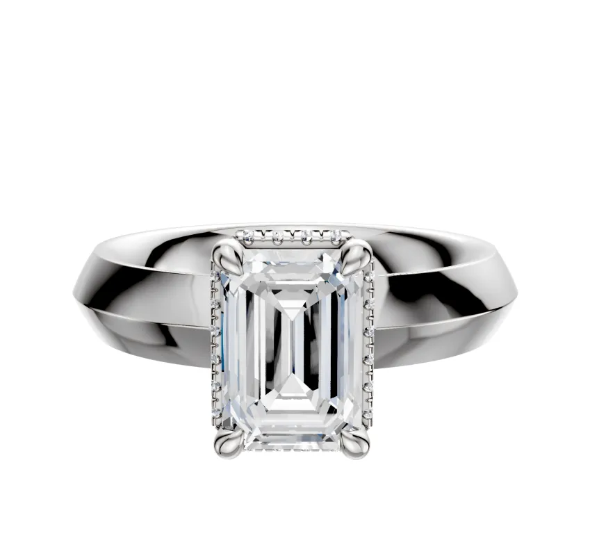 14K White Gold 4 Prong Collar Classic Knife Edge 4.0mm Engagement Ring made by Effy