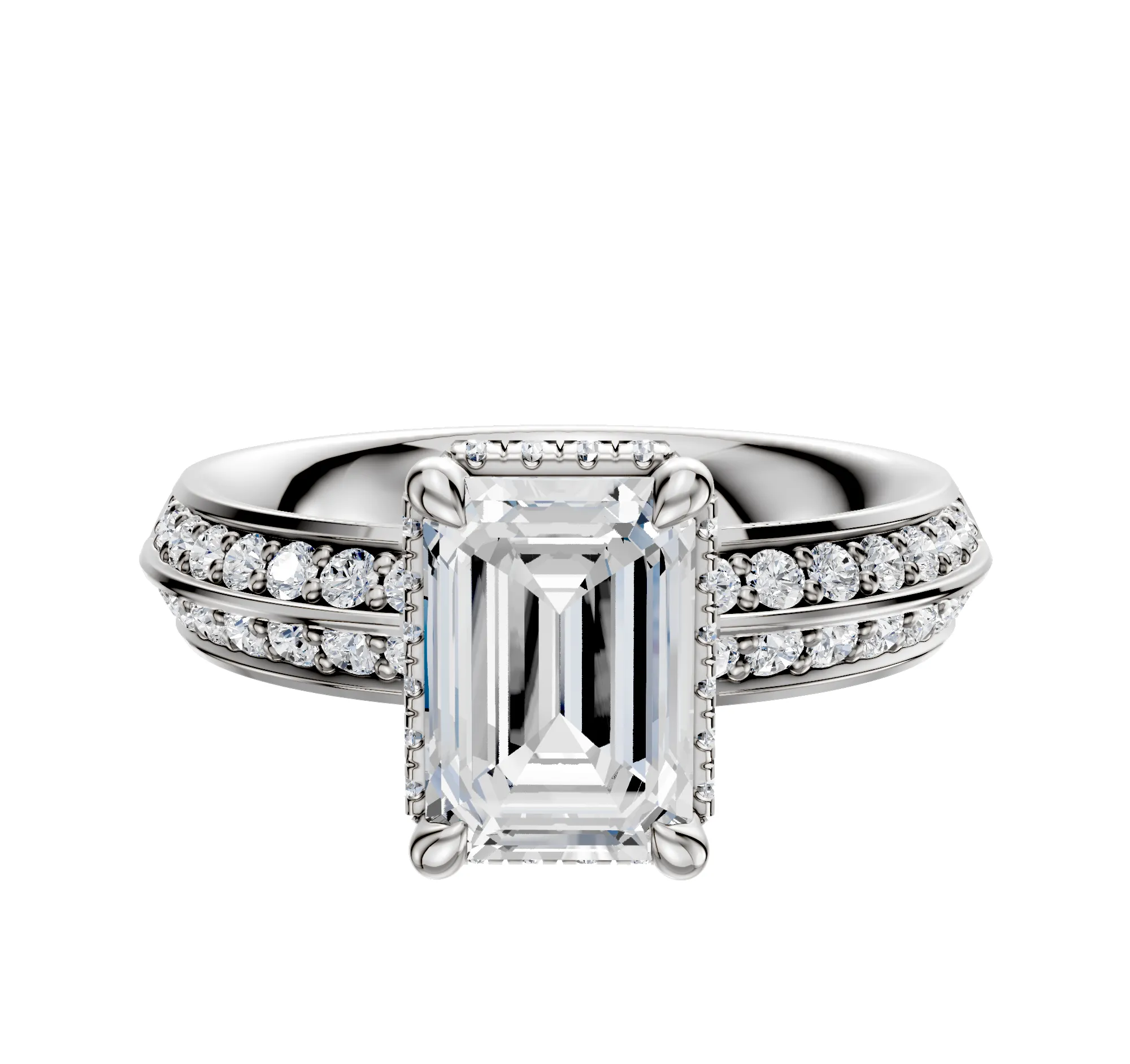 14K White Gold 4 Prong Collar Classic Knife Edge 1-Row-Pave 2.5mm Engagement Ring sold by Effy