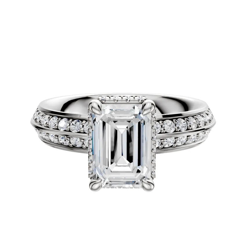 18K White Gold 4 Prong Collar Classic Knife Edge 1-Row-Pave 2.5mm Engagement Ring sold by Effy