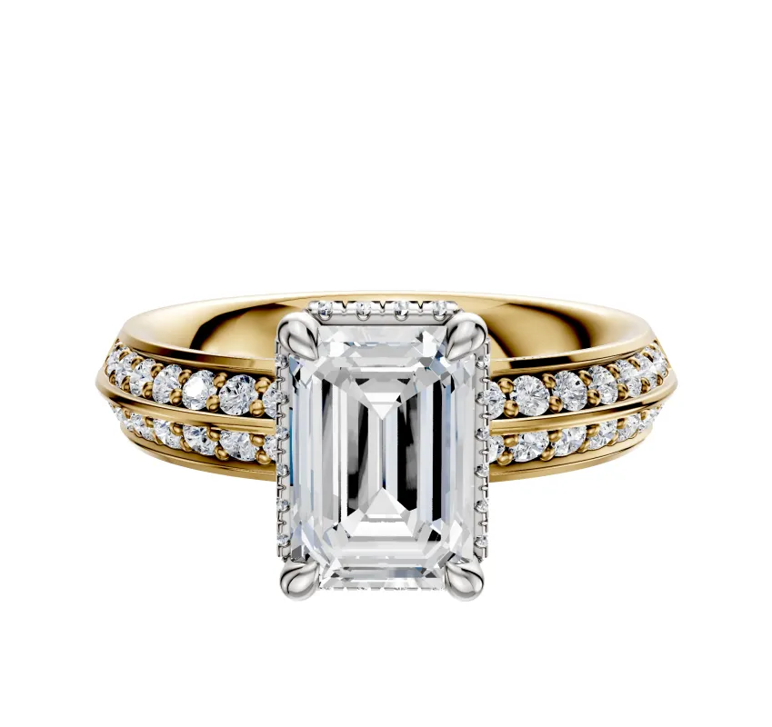 18K Two Tone 4 Prong Collar Classic Knife Edge 1-Row-Pave 2.5mm Engagement Ring sold by Effy