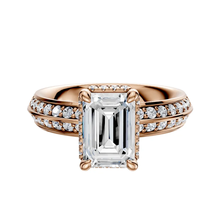 18K Rose Gold 4 Prong Collar Classic Knife Edge 1-Row-Pave 2.5mm Engagement Ring sold by Effy