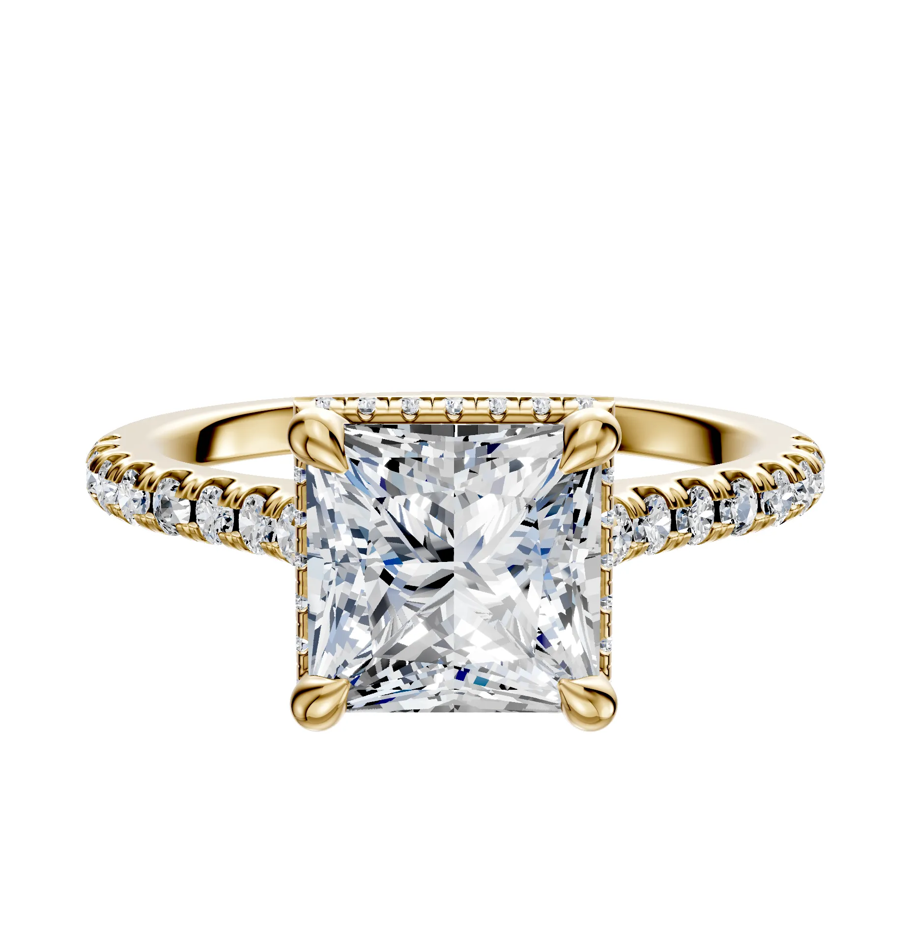 14K Yellow Gold 4 Prong Collar Cathedral Dome 1-Row-Pave 2.5mm Engagement Ring sold by Effy