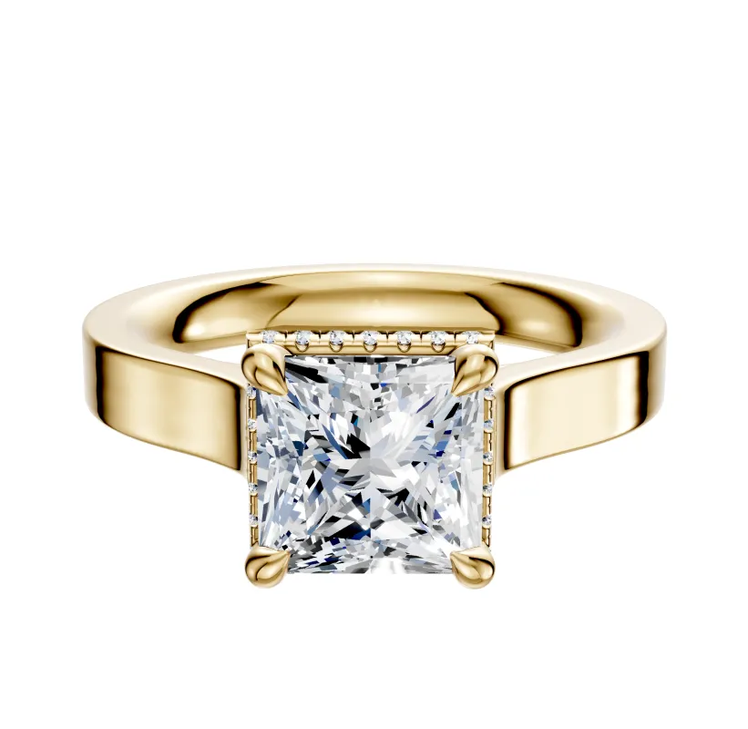 18K Yellow Gold 4 Prong Collar Cathedral Flat 3.0mm Engagement Ring sold by Effy