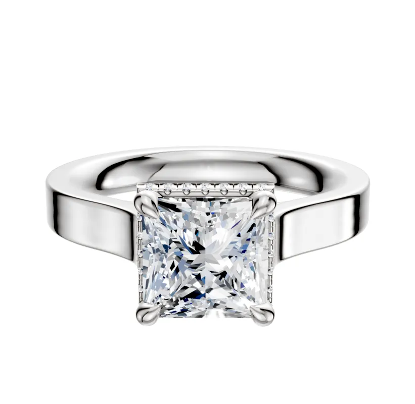 18K White Gold 4 Prong Collar Cathedral Flat 3.0mm Engagement Ring made by Effy