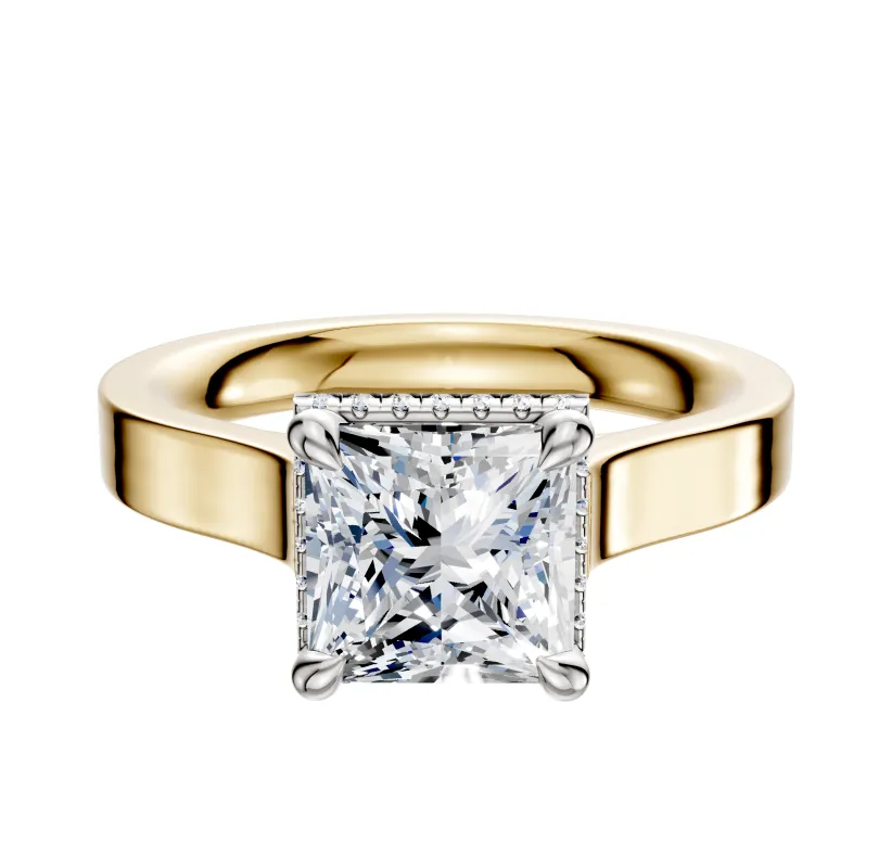 18K Two Tone 4 Prong Collar Cathedral Flat 3.0mm Engagement Ring sold by Effy