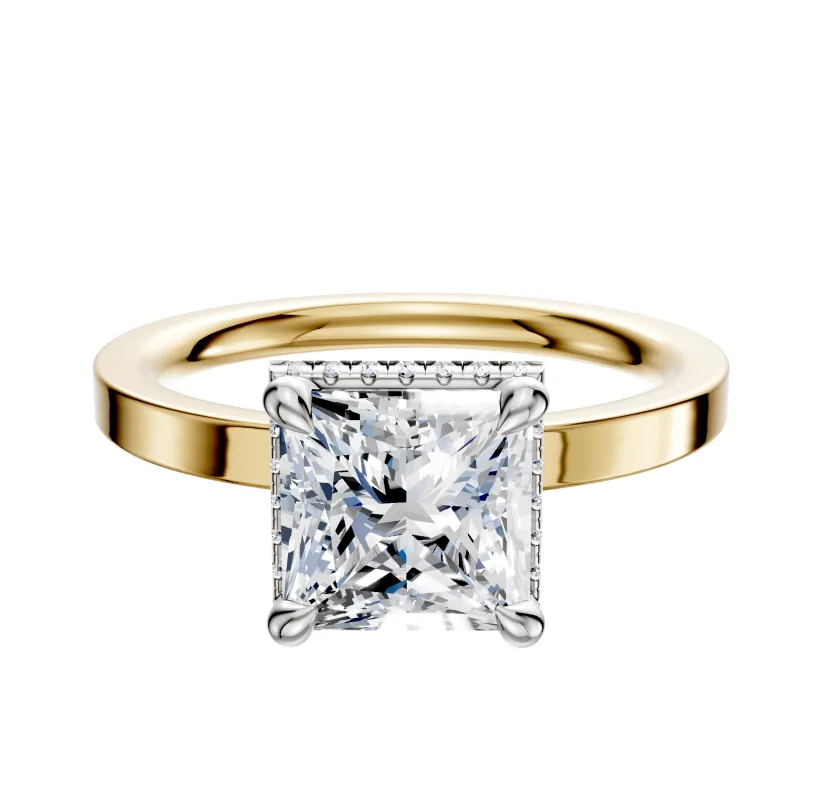 14K Two Tone 4 Prong Collar Classic Flat 2.0mm Engagement Ring made by Effy