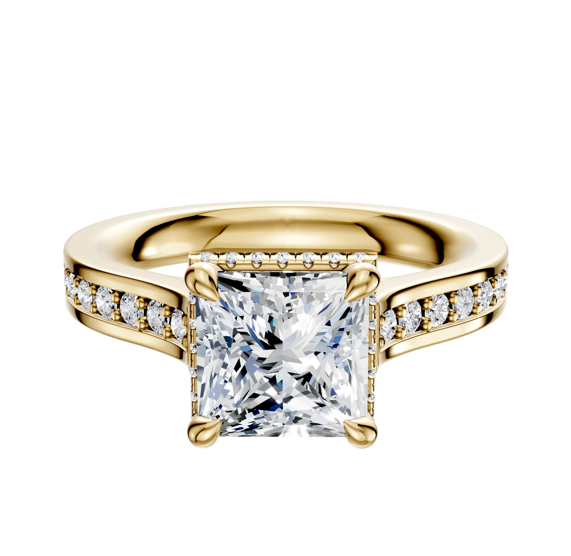 14K Yellow Gold 4 Prong Collar Cathedral Flat 1-Row-Pave 2.5mm Engagement Ring sold by Effy