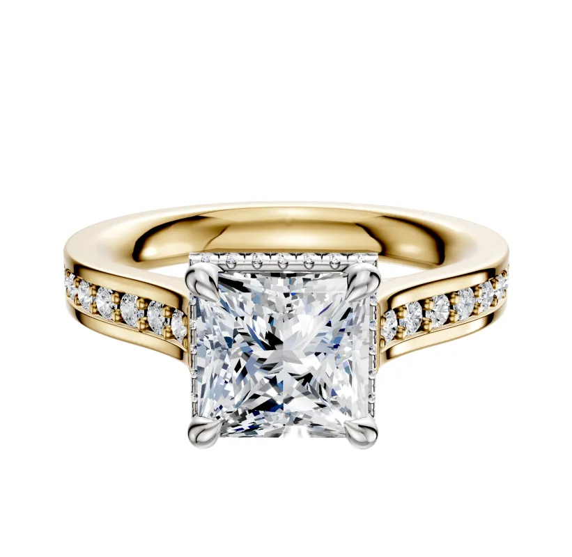 14K Two Tone 4 Prong Collar Cathedral Flat 1-Row-Pave 2.5mm Engagement Ring sold by Effy