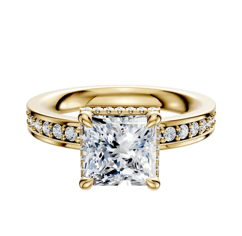 18K Yellow Gold 4 Prong Collar Classic Flat 1-Row-Pave 2.5mm Engagement Ring sold by Effy