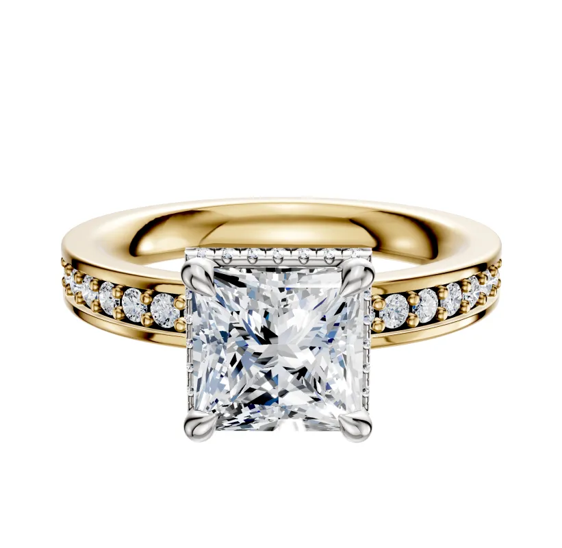 18K Two Tone 4 Prong Collar Classic Flat 1-Row-Pave 2.5mm Engagement Ring sold by Effy