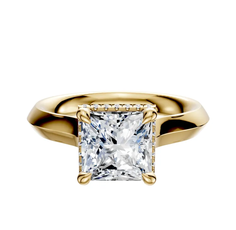 18K Yellow Gold 4 Prong Collar Cathedral Knife Edge 3.0mm Engagement Ring made by Effy