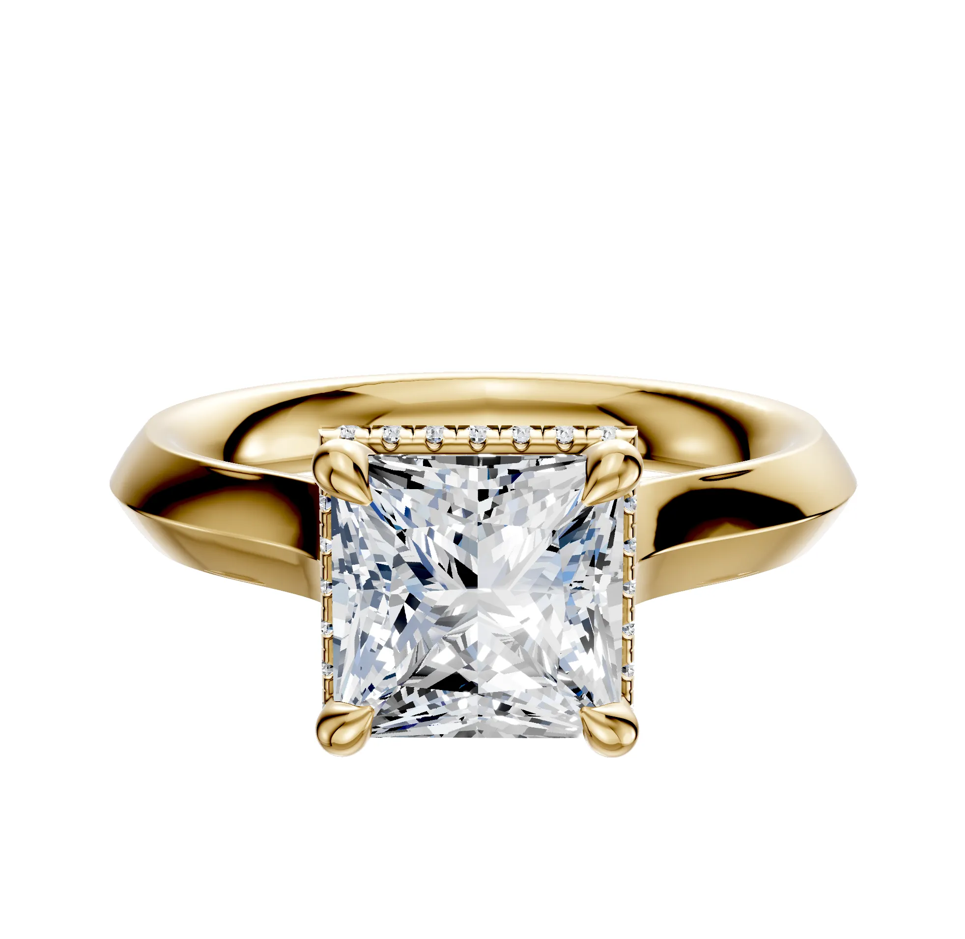 18K Yellow Gold 4 Prong Collar Cathedral Knife Edge 3.0mm Engagement Ring sold by Effy