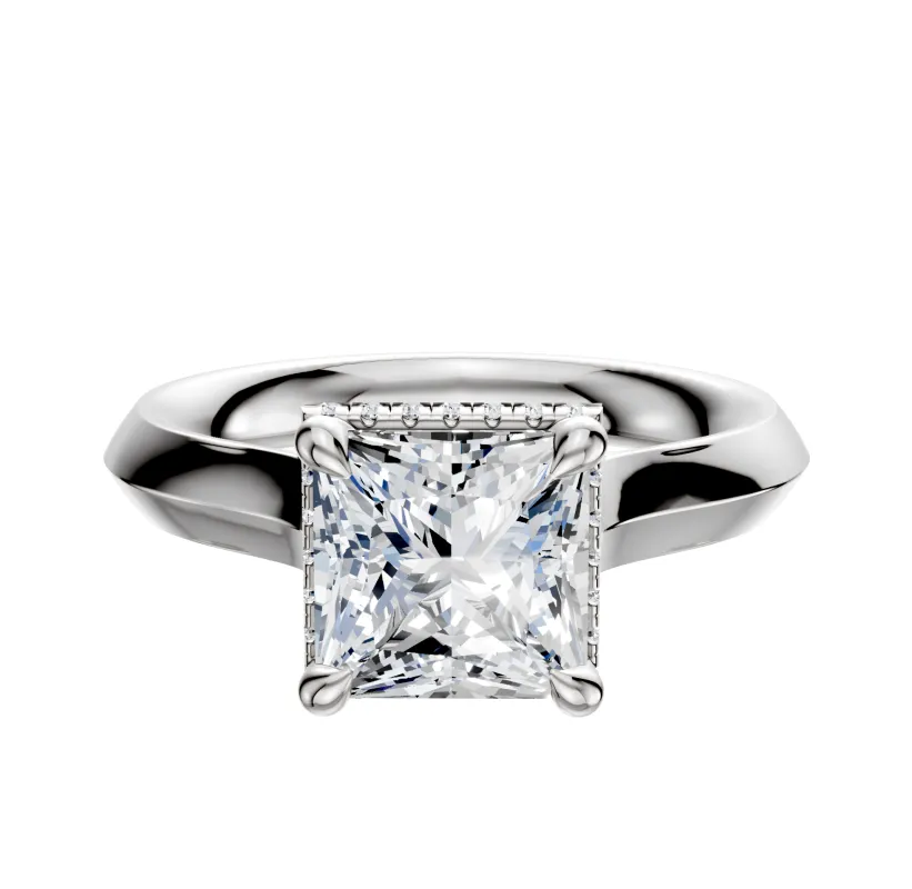 18K White Gold 4 Prong Collar Cathedral Knife Edge 3.0mm Engagement Ring made by Effy