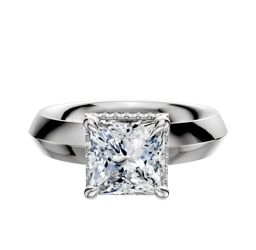 14K White Gold 4 Prong Collar Classic Knife Edge 4.0mm Engagement Ring made by Effy
