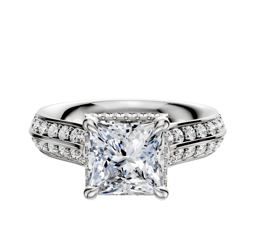 14K White Gold 4 Prong Collar Cathedral Knife Edge 1-Row-Pave 2.5mm Engagement Ring made by Effy