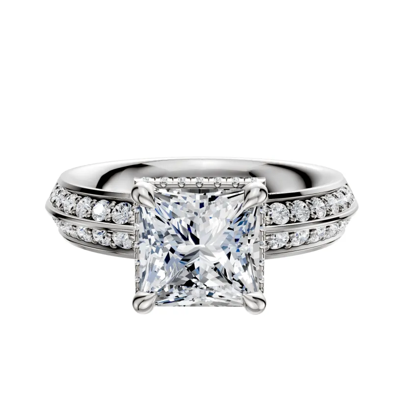 14K White Gold 4 Prong Collar Classic Knife Edge 1-Row-Pave 2.5mm Engagement Ring sold by Effy