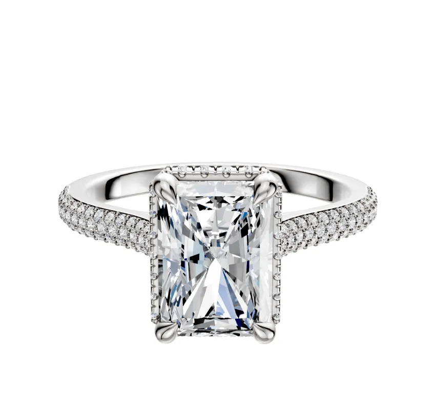 14K White Gold 4 Prong Collar Cathedral Dome 3-Row-Pave 2.0mm Engagement Ring made by Effy