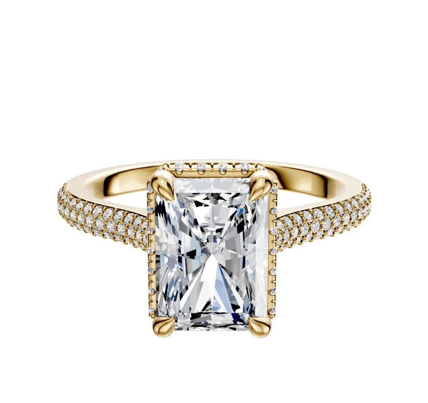 14K Yellow Gold 4 Prong Collar Cathedral Dome 3-Row-Pave 2.0mm Engagement Ring sold by Effy