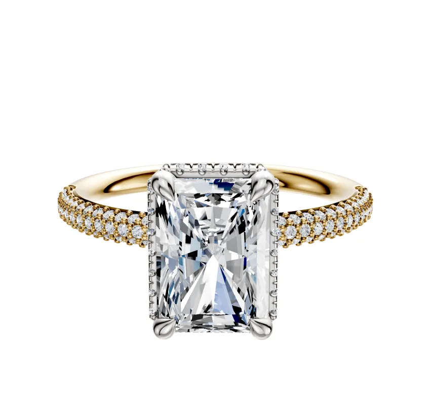 14K Two Tone 4 Prong Collar Classic Dome 3-Row-Pave 2.0mm Engagement Ring made by Effy