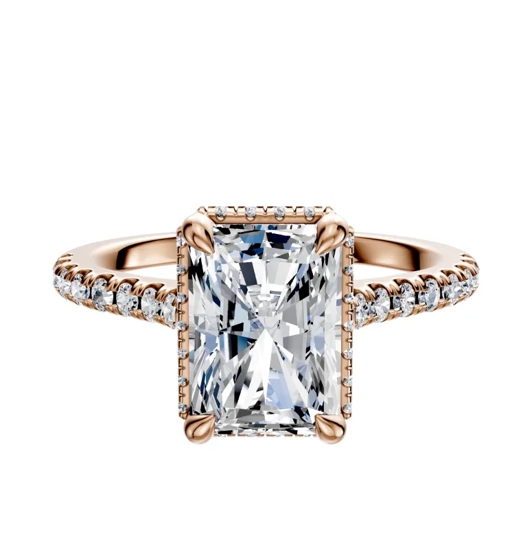 14K Rose Gold 4 Prong Collar Cathedral Dome 1-Row-Pave 2.5mm Engagement Ring made by Effy