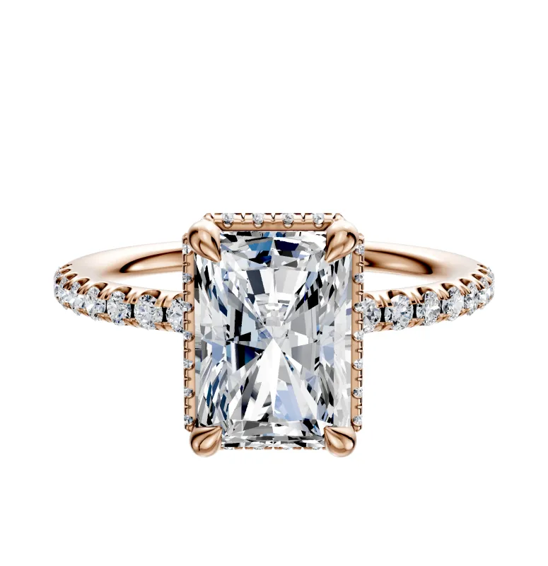 14K Rose Gold 4 Prong Collar Classic Dome 1-Row-Pave 2.5mm Engagement Ring made by Effy