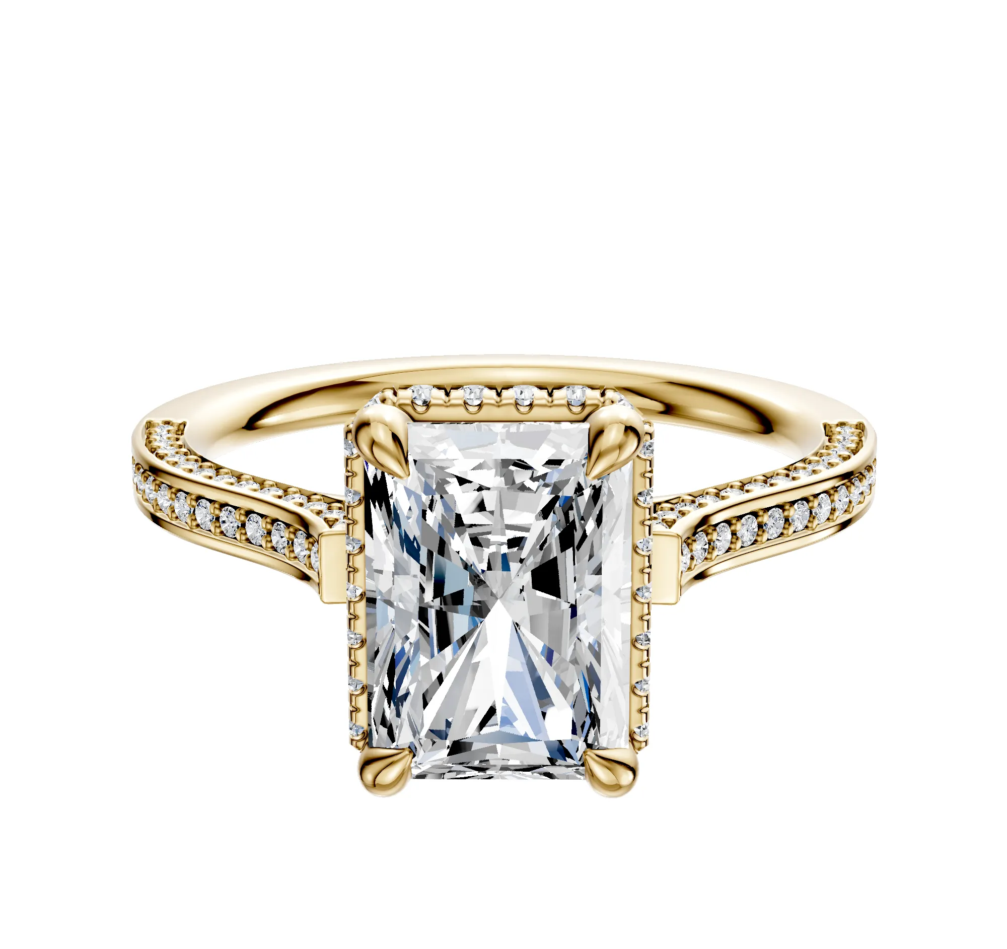 14K Yellow Gold 4 Prong Collar Cathedral Flat 3-Row-Pave 2.0mm Engagement Ring sold by Effy