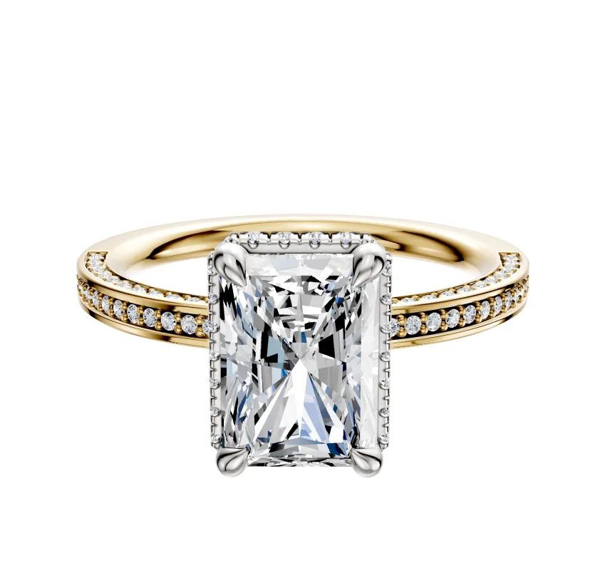 14K Two Tone 4 Prong Collar Classic Flat 3-Row-Pave 2.0mm Engagement Ring made by Effy
