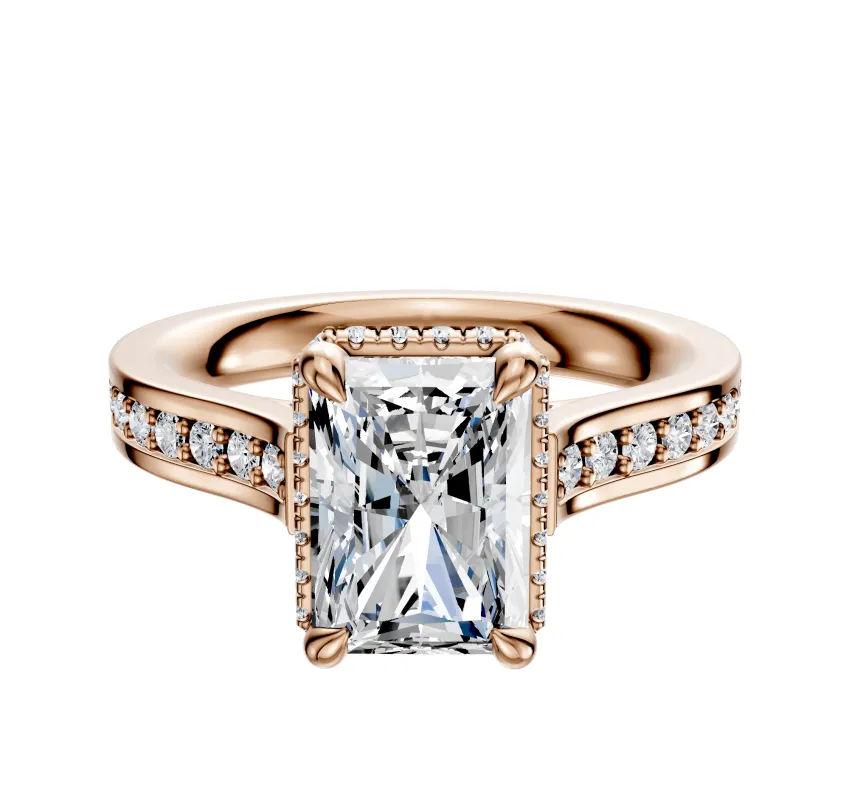 18K Rose Gold 4 Prong Collar Cathedral Flat 1-Row-Pave 2.5mm Engagement Ring sold by Effy