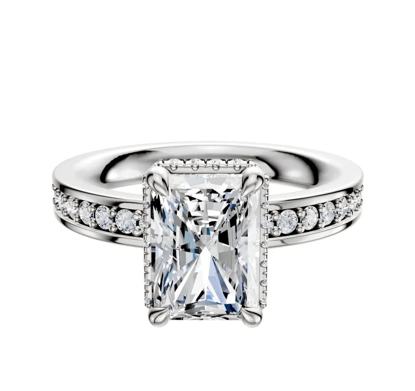 14K White Gold 4 Prong Collar Classic Flat 1-Row-Pave 2.5mm Engagement Ring sold by Effy