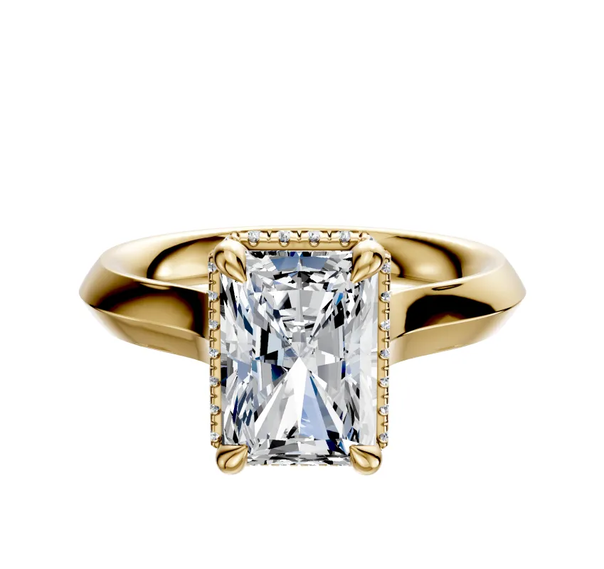 18K Yellow Gold 4 Prong Collar Cathedral Knife Edge 3.0mm Engagement Ring sold by Effy