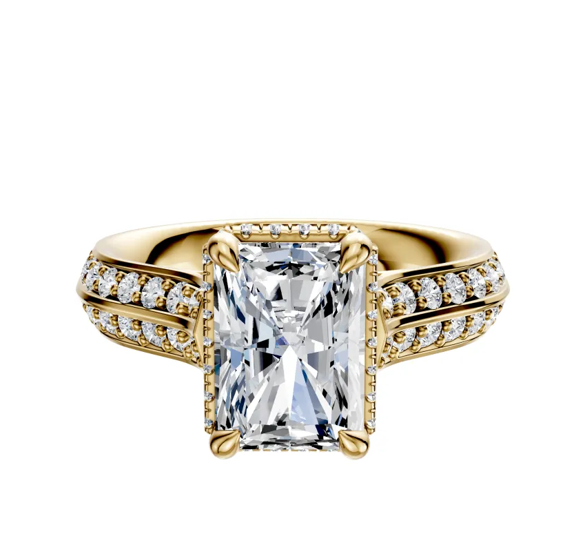 18K Yellow Gold 4 Prong Collar Cathedral Knife Edge 1-Row-Pave 2.5mm Engagement Ring made by Effy