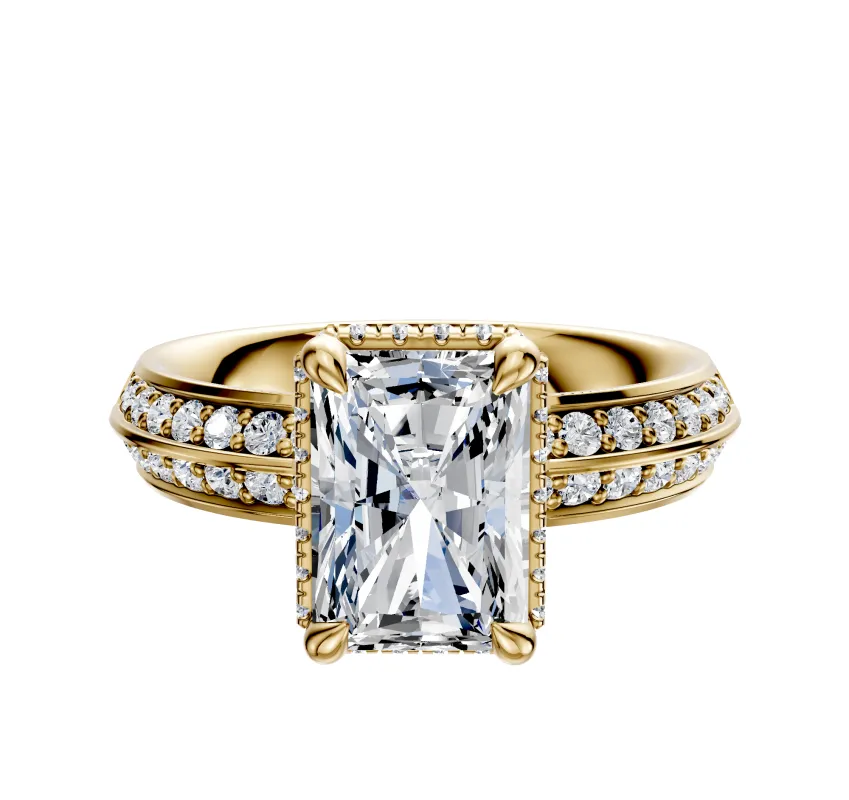 14K Yellow Gold 4 Prong Collar Classic Knife Edge 1-Row-Pave 2.5mm Engagement Ring sold by Effy