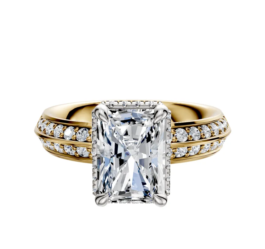 18K Two Tone 4 Prong Collar Classic Knife Edge 1-Row-Pave 2.5mm Engagement Ring sold by Effy