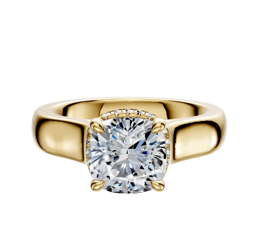 18K Yellow Gold 4 Prong Collar Cathedral Dome 4.0mm Engagement Ring made by Effy