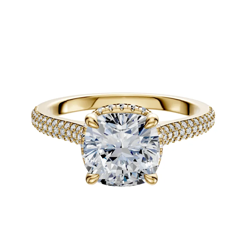 14K Yellow Gold 4 Prong Collar Cathedral Dome 3-Row-Pave 2.0mm Engagement Ring made by Effy