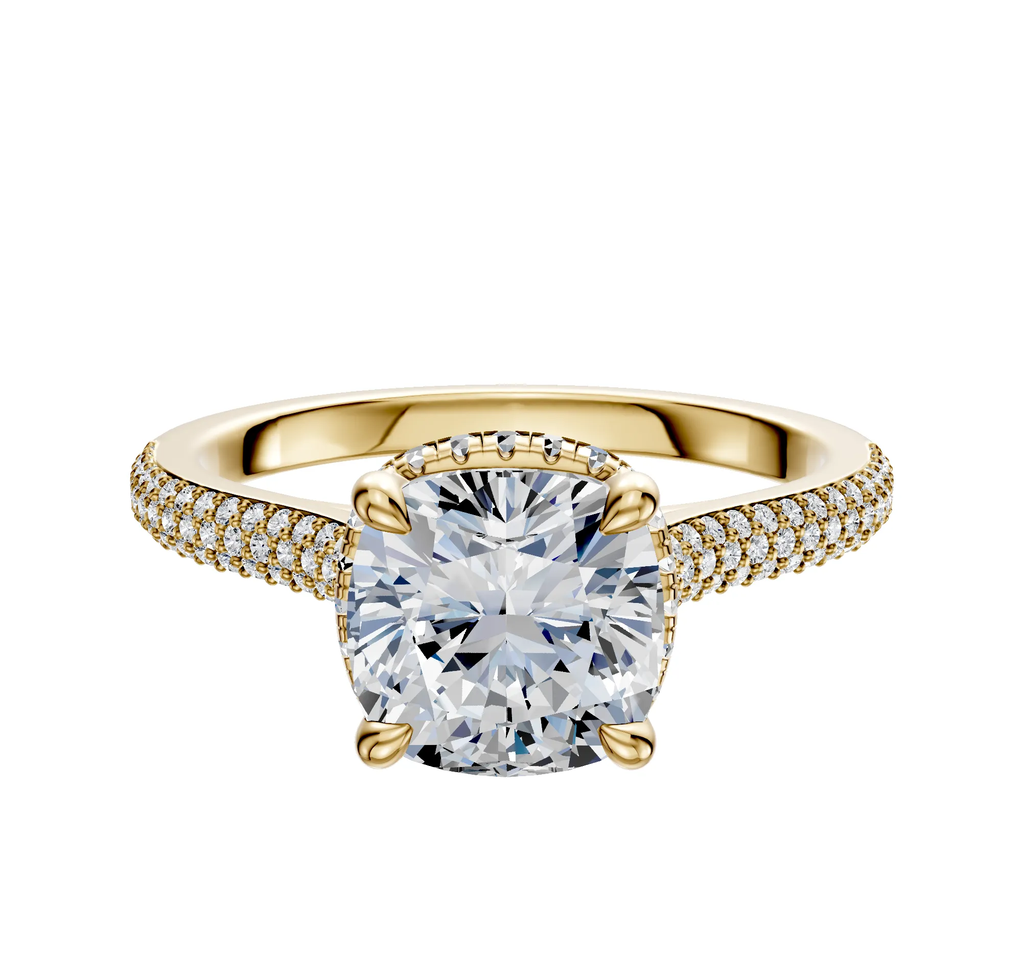 14K Yellow Gold 4 Prong Collar Cathedral Dome 3-Row-Pave 2.0mm Engagement Ring sold by Effy