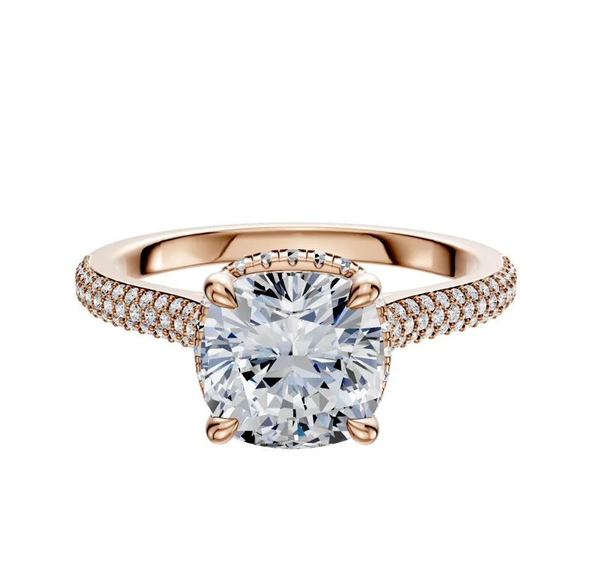 18K Rose Gold 4 Prong Collar Cathedral Dome 3-Row-Pave 2.0mm Engagement Ring made by Effy