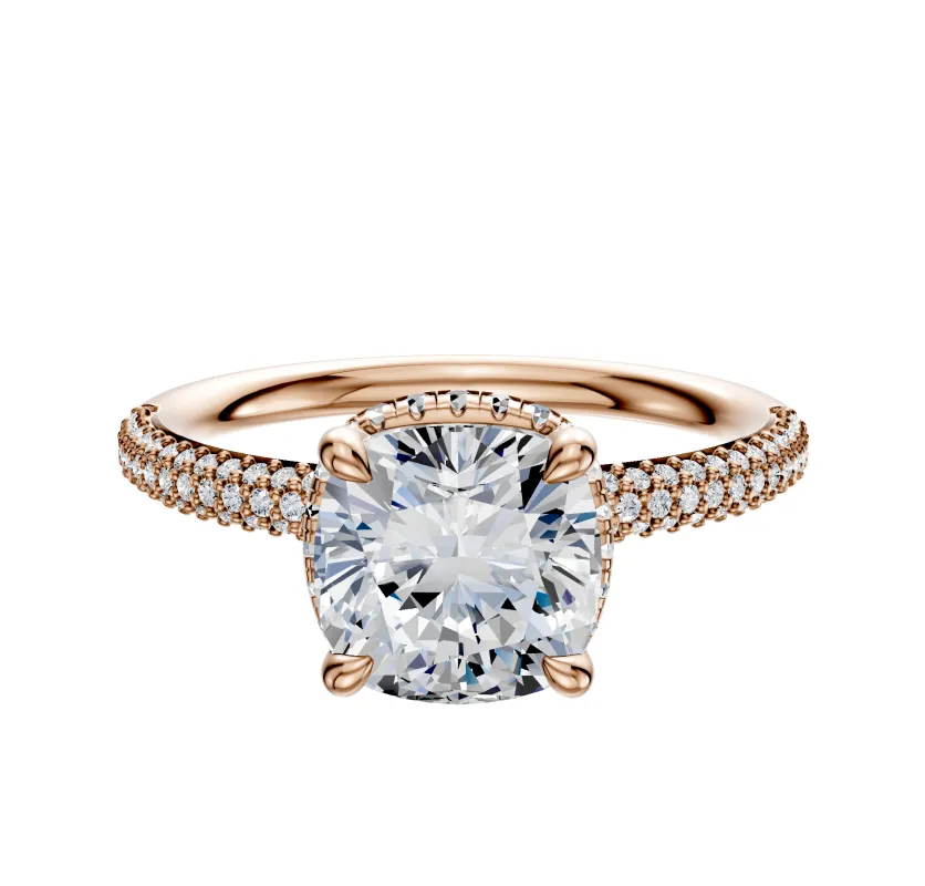 14K Rose Gold 4 Prong Collar Classic Dome 3-Row-Pave 2.0mm Engagement Ring sold by Effy