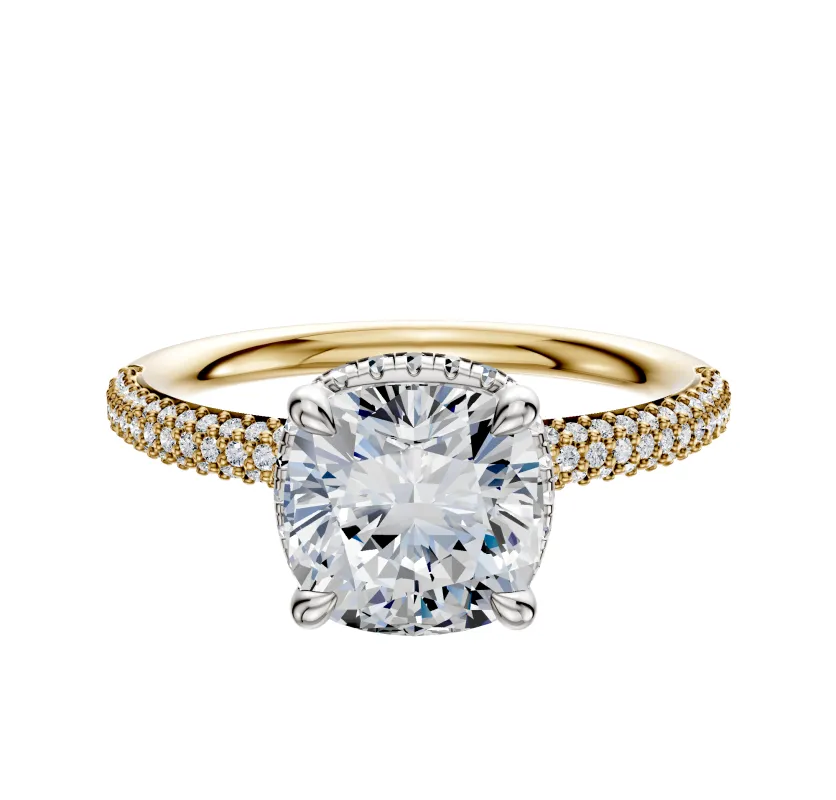 18K Two Tone 4 Prong Collar Classic Dome 3-Row-Pave 2.0mm Engagement Ring sold by Effy