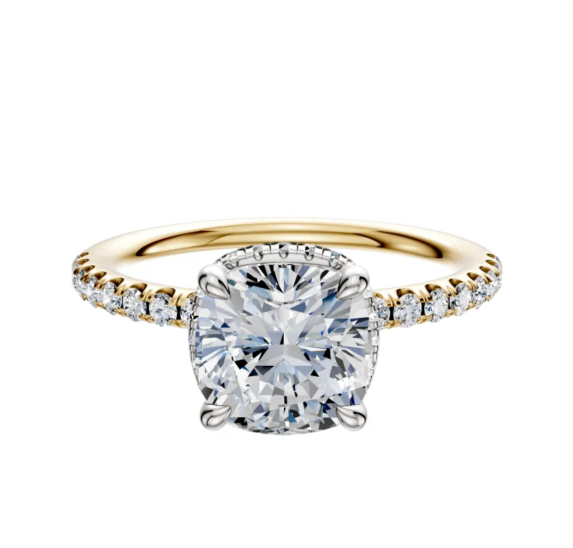 18K Two Tone 4 Prong Collar Classic Dome 1-Row-Pave 2.5mm Engagement Ring sold by Effy