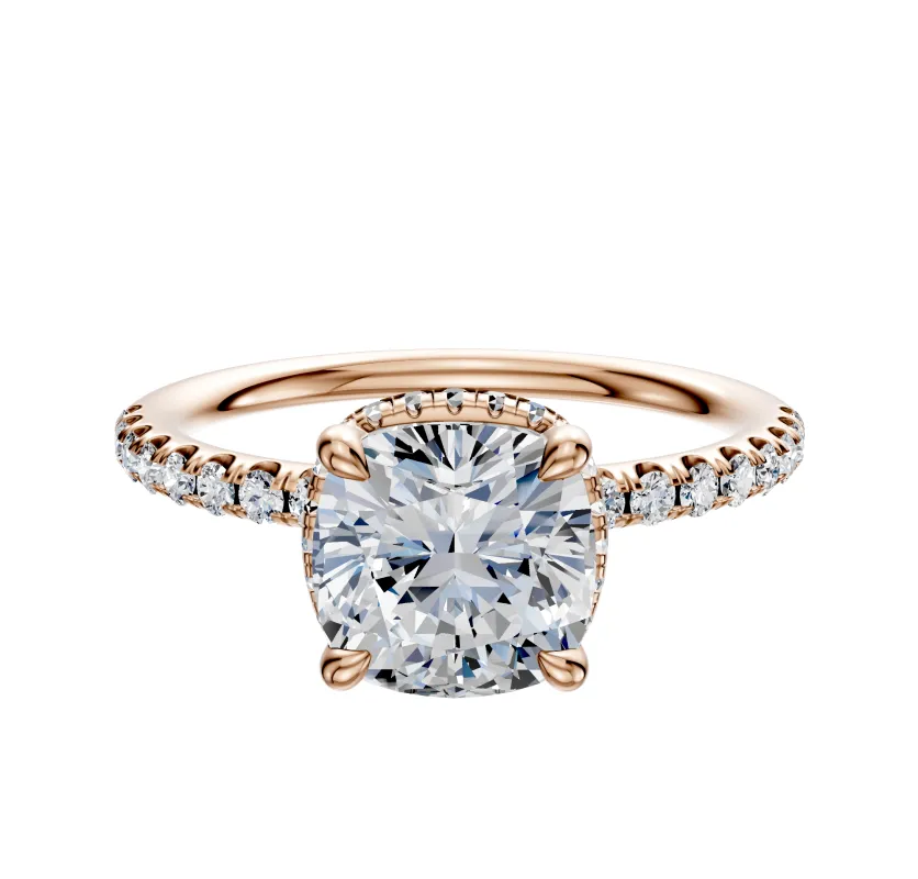 18K Rose Gold 4 Prong Collar Classic Dome 1-Row-Pave 2.5mm Engagement Ring sold by Effy